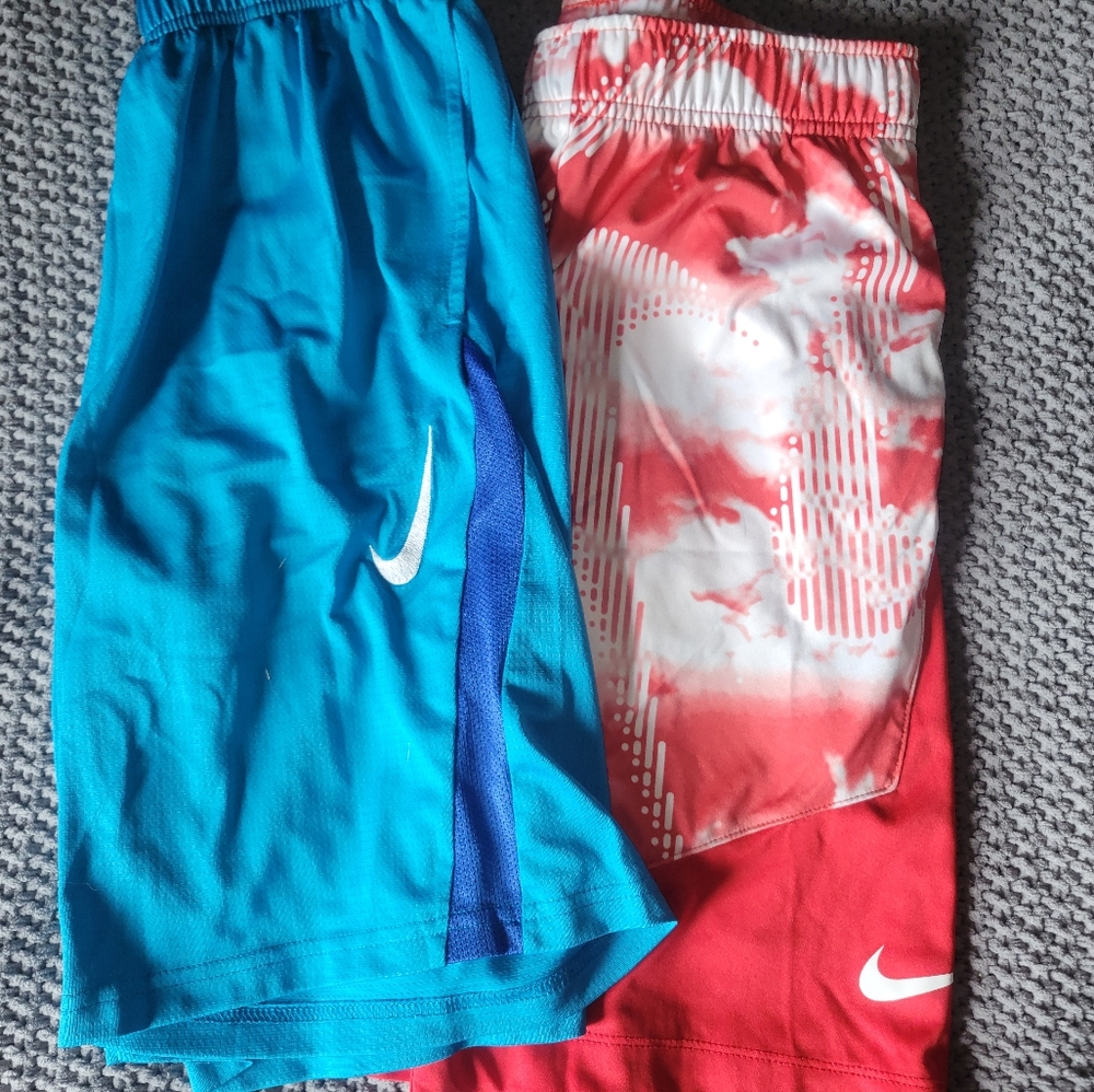 Nike Boys Dri-FIT Shorts Bundle | Size Large | 2 Pack Red Tie-Dye & Blue